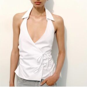 Brand New White Zara Gabardine Halter Top